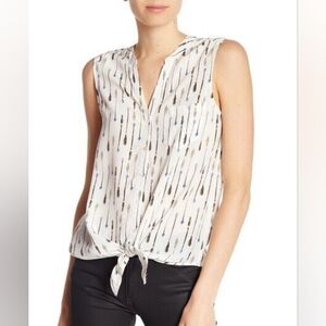 Joie -Edalette Ivory Arrow Print Silk Tie Button Front Tank Top Blouse - Size XS